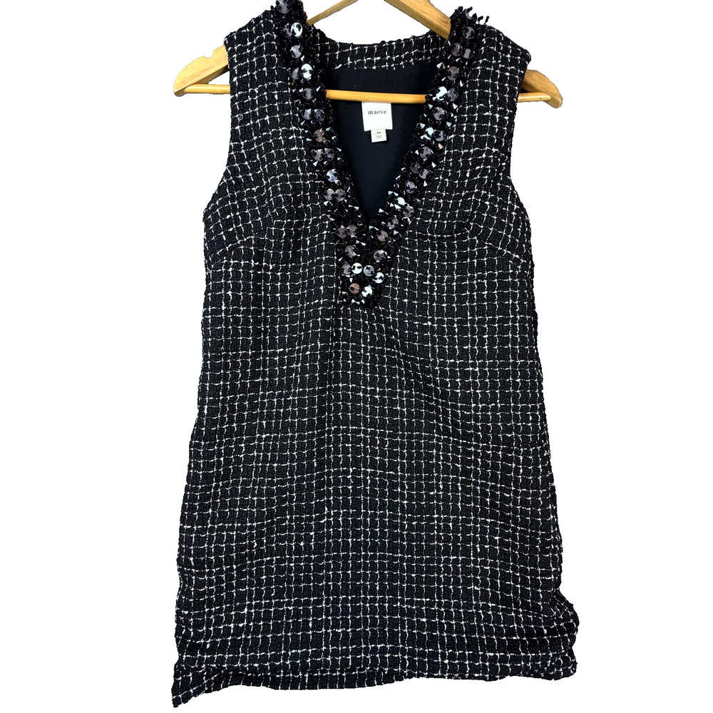 Anthropologie‎ Maeve Mini Dress Womens XS Black Sequin Old Money Academia Tweed